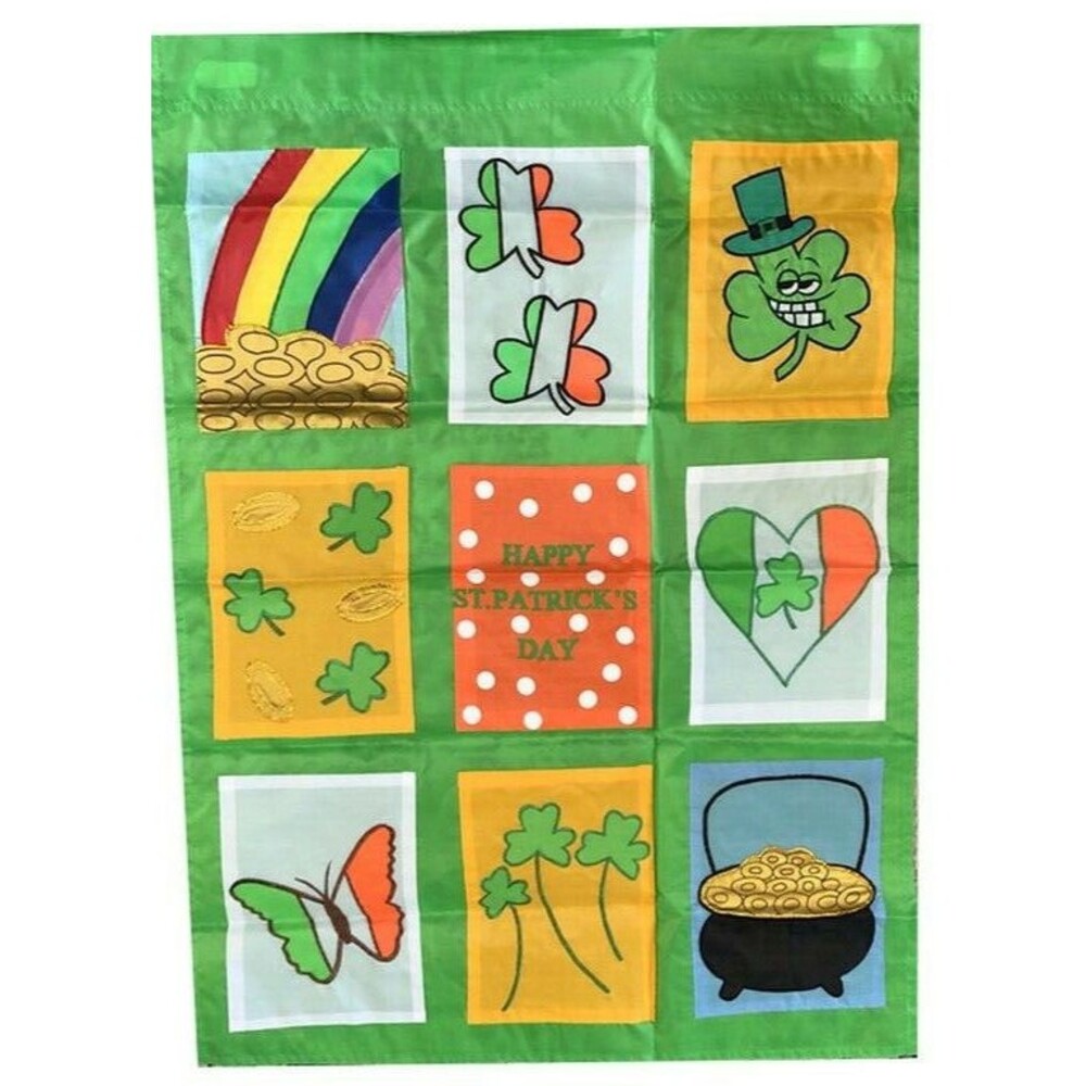 St. Patrick's Day House Flag Happy Shamrocks Irish Rainbow Pot Of Gold 28x40